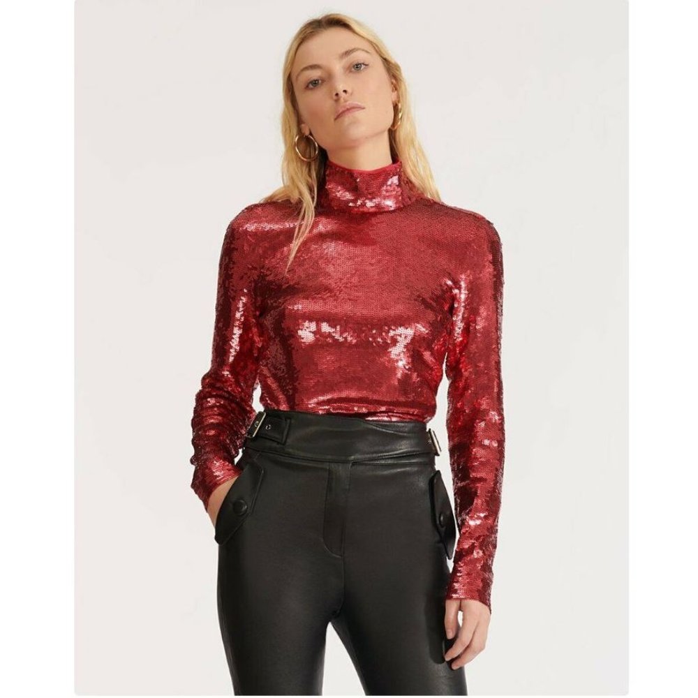 NWT Veronica Beard Lucinda Mock Neck Long Sleeve Sequin Top - Size 4